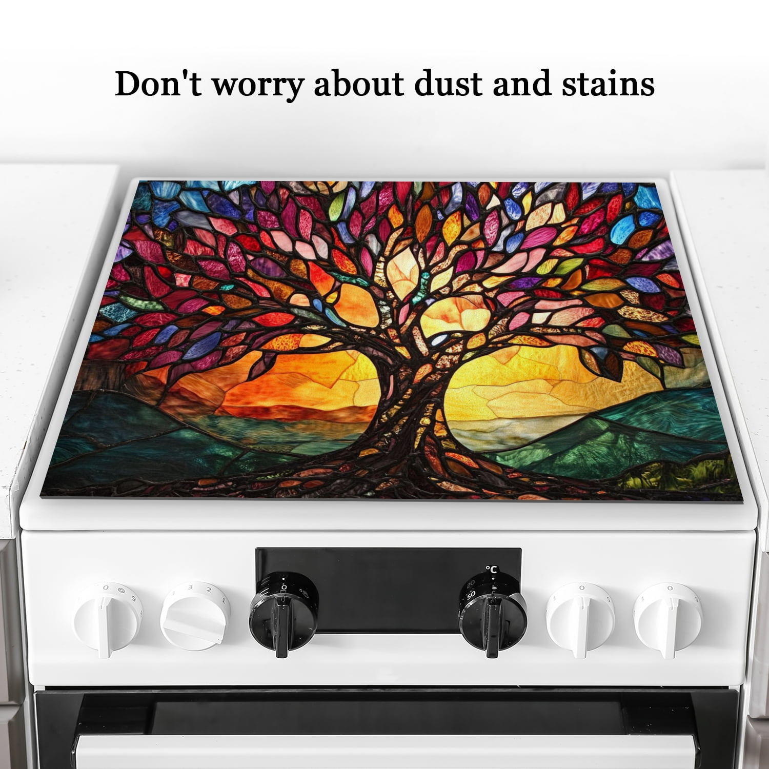 Square Burner Covers for Electric Stove, Gold Tree of Life Non-Slip Stove Top Covers, Heat Scratch Resistant Decorative Protector Mat for Kitchen RV (28×20 Inch)