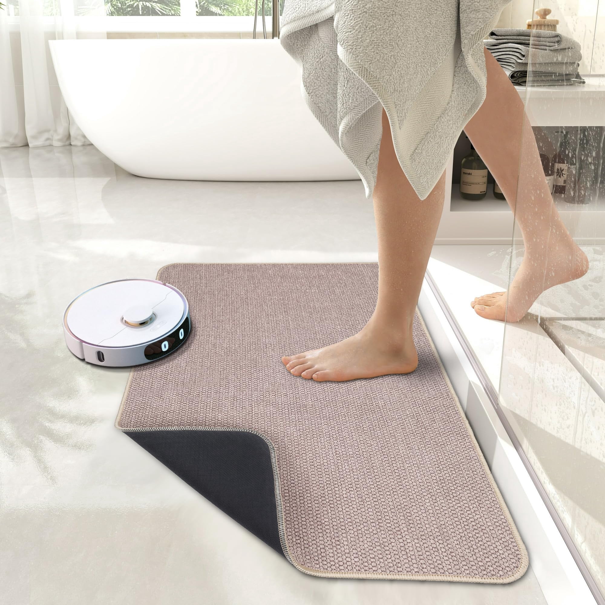 Bath Mat,Ultra Thin Bath Rugs,Rubber Bath Mats for Bathroom,Quick Dry,Non-Slip,Machine Washable,Fit Under Door,Super Absorbent Bathroom Rugs for Bathroom Floor,Shower,Sink.(Grey,17''x27'')