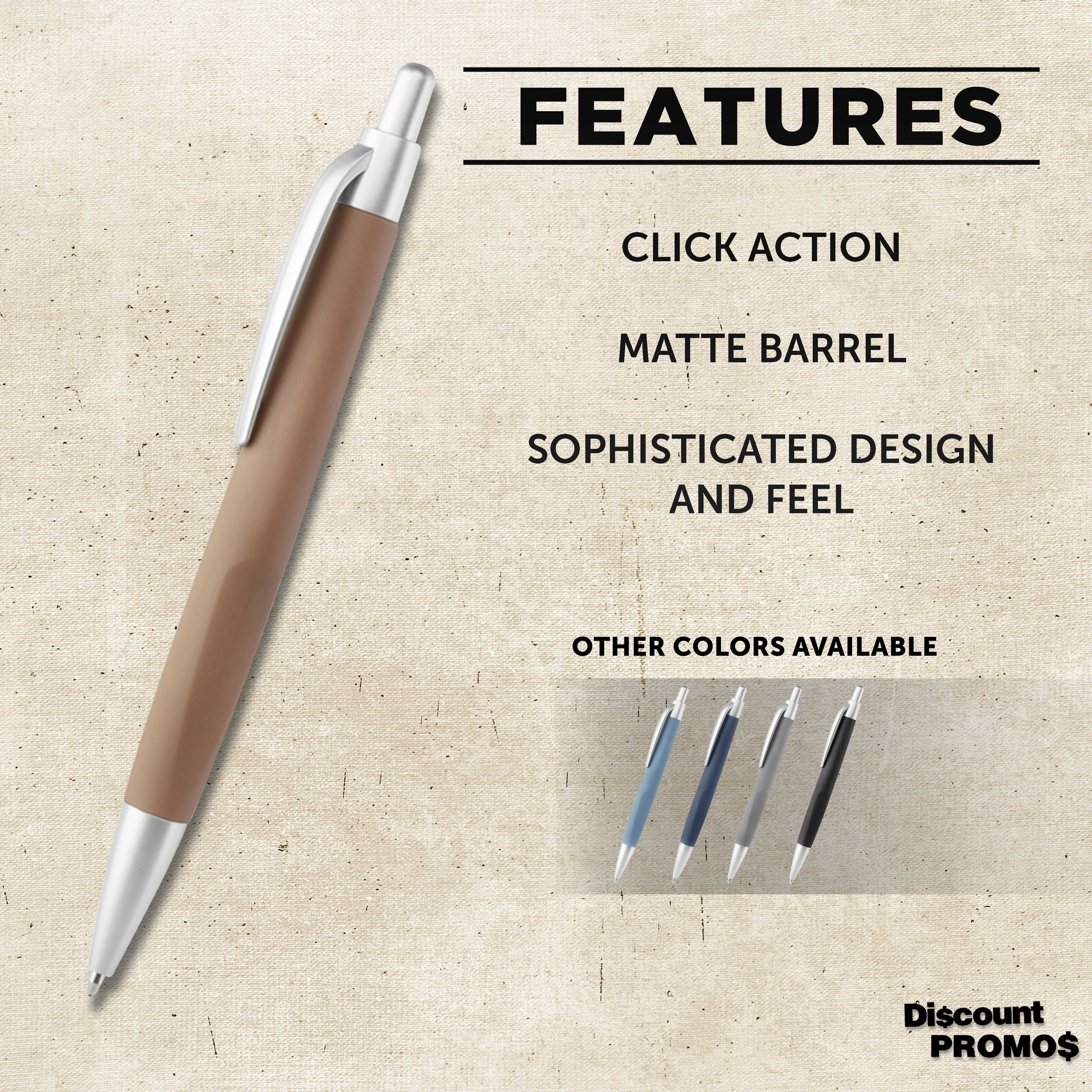 10 Atlas Click Action Pens Pack - Plastic, Black Ink - Brown