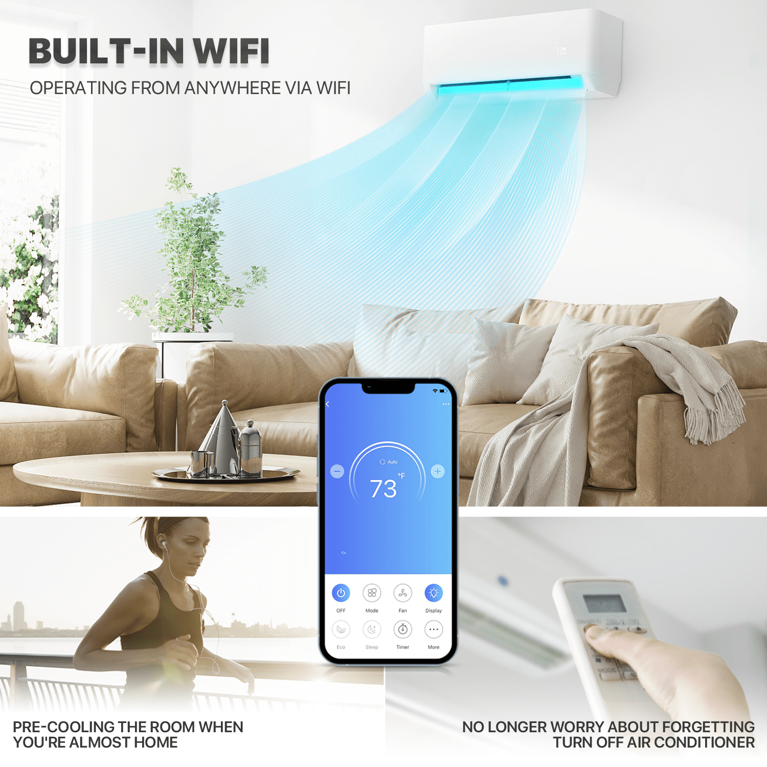 mollie 9,000 BTU 23 SEER2 Ductless Mini-Split Heat Pump Air Conditioner, Cools Up to 400 Sq.Ft., 115V WIFI AC Unit with Pre-Charged Condenser, 4-in-1 Filter & Remote Control
