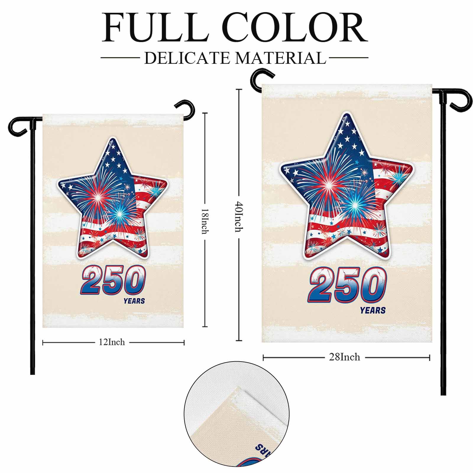 4th of July Garden Flags American Flag Garden Flag Double Sided Welcome Flag Patriotic Star Fireworks 250 Years USA Independence Day Yard Flags for Outdoor Lawn Porch Memorial Day Decor 28x40 Inch