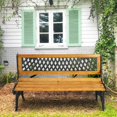 Load Bearing Bench Cast Iron Patio Bench with Wood Seat, Pvc Backrest Pattern, 49.5