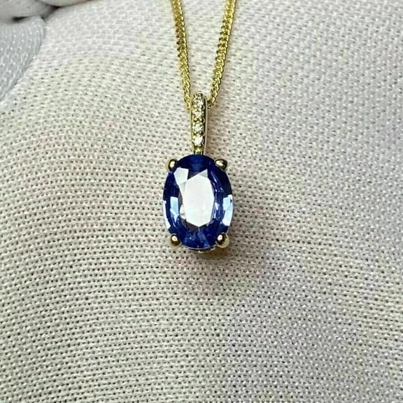 3Ct Oval Cut Simulated Blue Sapphire Women's Pendants 14k Yellow Gold Plated