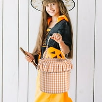 Trick or Treat Bag for Boys and Girls, Cute Canvas Candy Basket, Halloween Gingham Tote Bucket, Gift Goodie Bags for Halloween Party (Orange) 8.9x9.3"