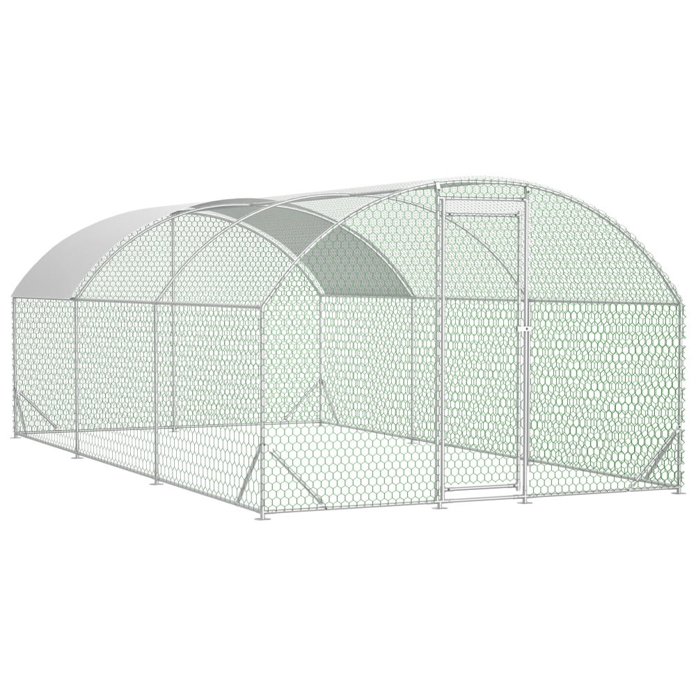 Large Metal Chicken Coop Walk-in Poultry Cage with Water-Resident and Anti-UV Cover Duck Rabbit Cat House Outdoor Chicken Run Pen with Round Roof Nesting Box and Run