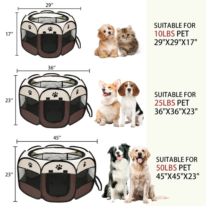 Foldable Octagon Pet Playpen Tent, Oxford Cloth Scratch-Resistant, For Cats & Dogs, 360° Ventilation, Brown，L