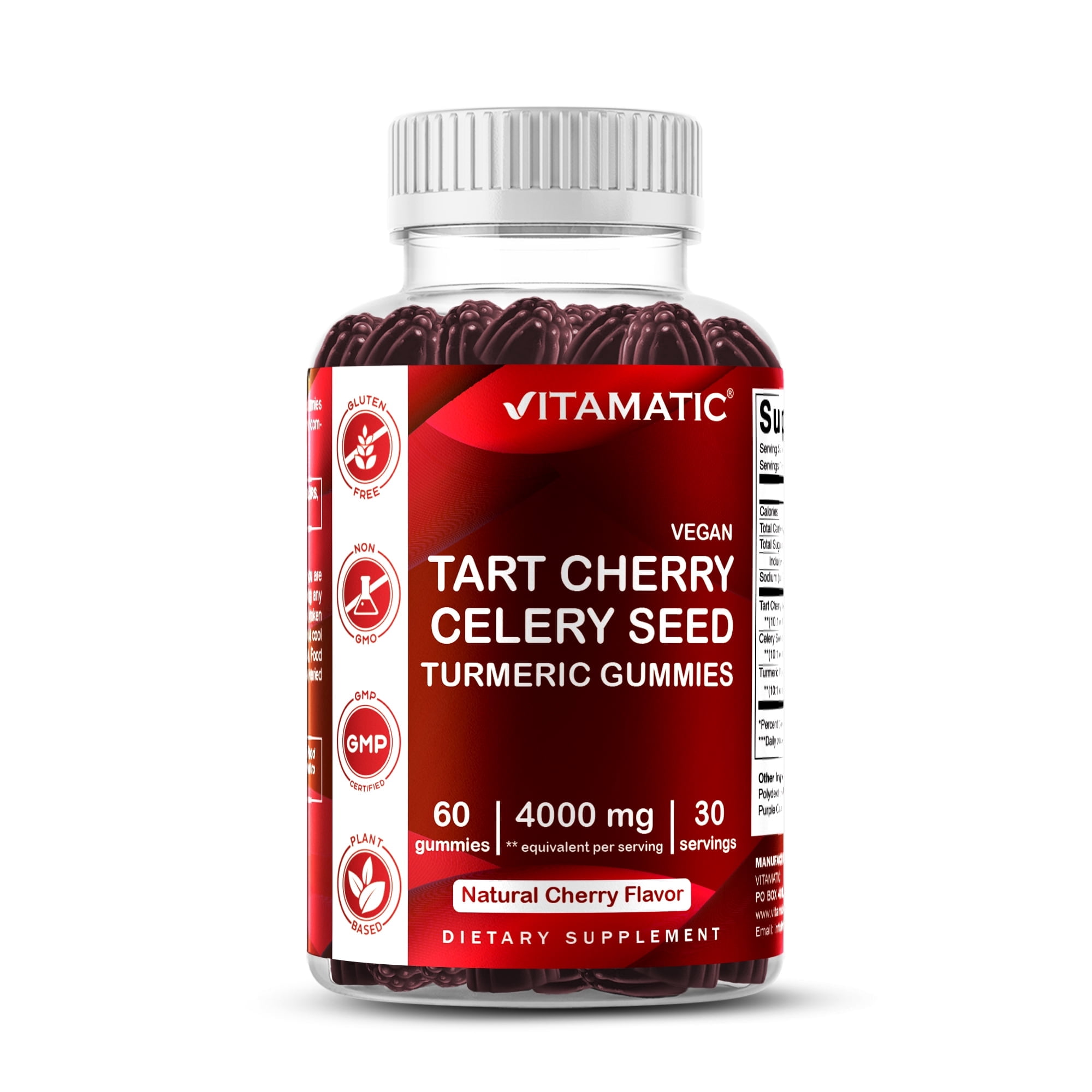 (3 pack) VVitamatic Tart Cherry (360 mg) with Celery Seed (30 mg) 10:1 Extract & Turmeric 20:1 Extract (10 mg) - (Per Serving/2 Gummies) - 60 Gummies