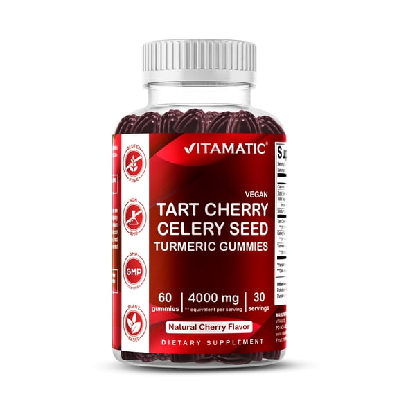 VVitamatic Tart Cherry (360 mg) with Celery Seed (30 mg) 10:1 Extract & Turmeric 20:1 Extract (10 mg) - (Per Serving/2 Gummies) - 60 Gummies