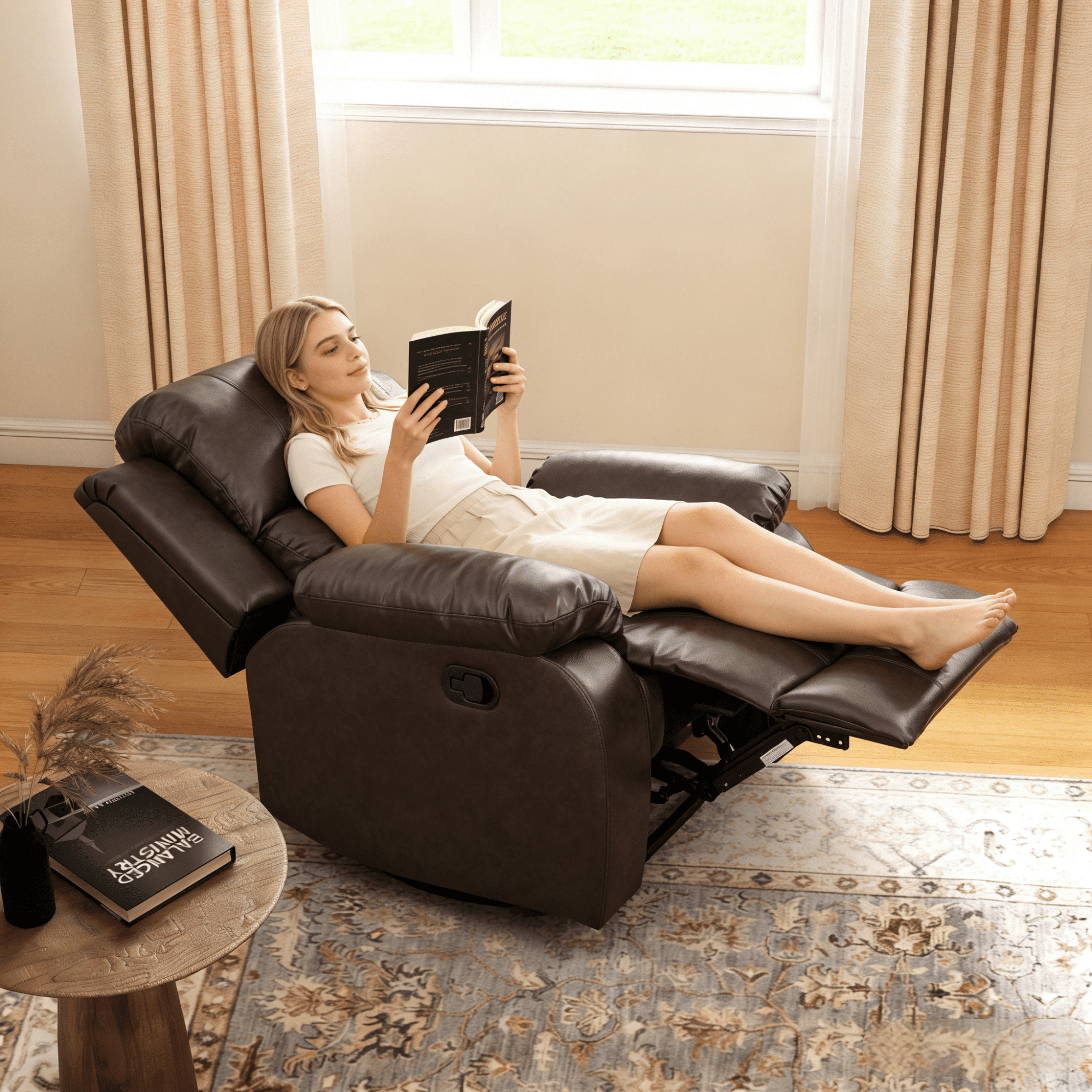 Gewnee PU Manual Recliner Chair Set of 2,Single Sofa Recliners,Adjustable Backrest,Comfort Lazy Chair for Living Room,Bedroom.Brown