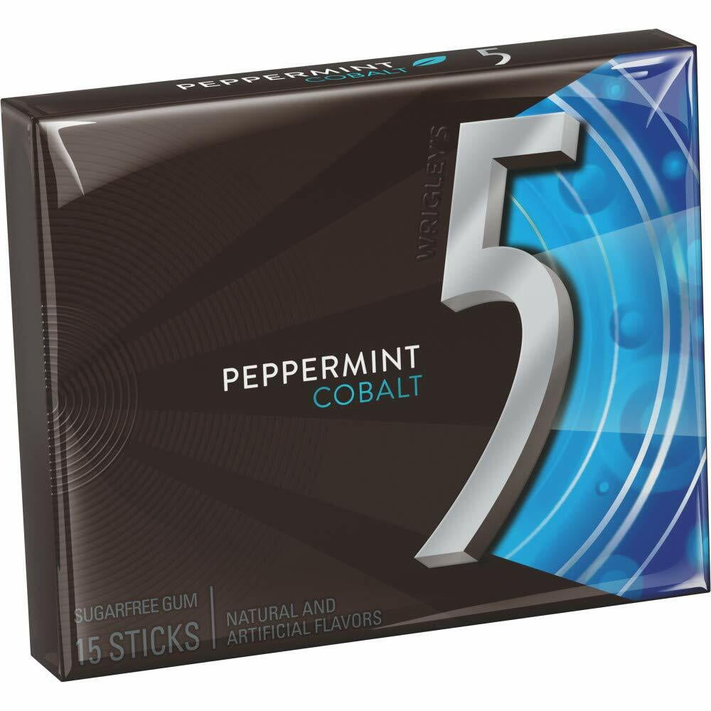 Wrigley's Five Sugar Free Gum 15 Sticks - Peppermint Cobalt [ 6 Pack ]