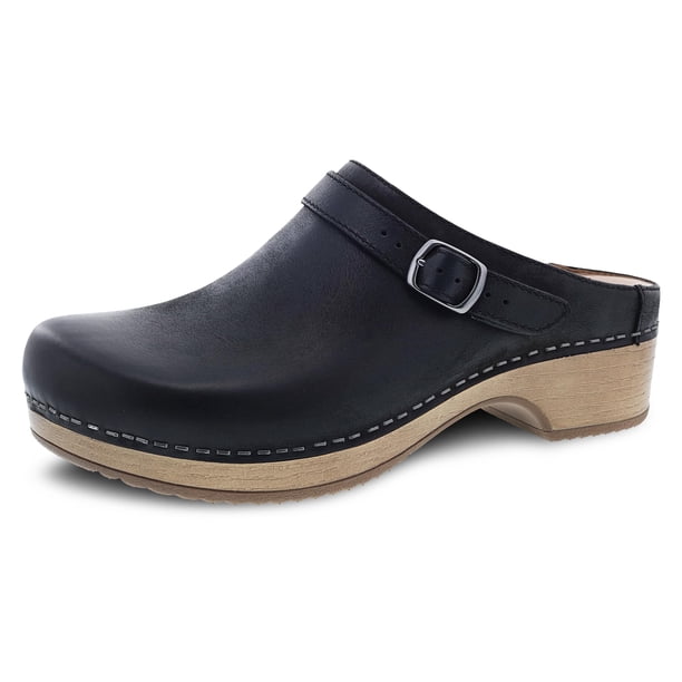 Zapatos Dansko Berry Negro Nubuck Mule con Correa Ajustable