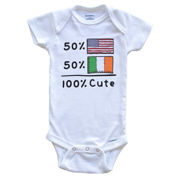 50% American 50% Irish 100% Cute Ireland USA Flags Baby Bodysuit, 0-3 Months White
