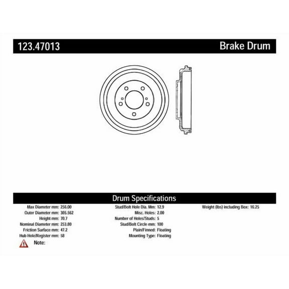 Centric Parts Brake Drum P/N:123.47013