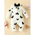 thumbnail image 5 of Baby Girls Jumpsuit, Long Sleeve Hooded Heart/Cow Pattern Bow Zipped Casual Romper Clothes, 5 of 10