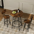 thumbnail image 6 of HSUNNS 3-Piece Bar Table Set for 2, Small 2-Tier Round Bistro Pub Dining Table and Stools with Backrest, Counter Height Table and Chairs Set for Kitchen Apartment Small Space, Rustic Brown, 6 of 8