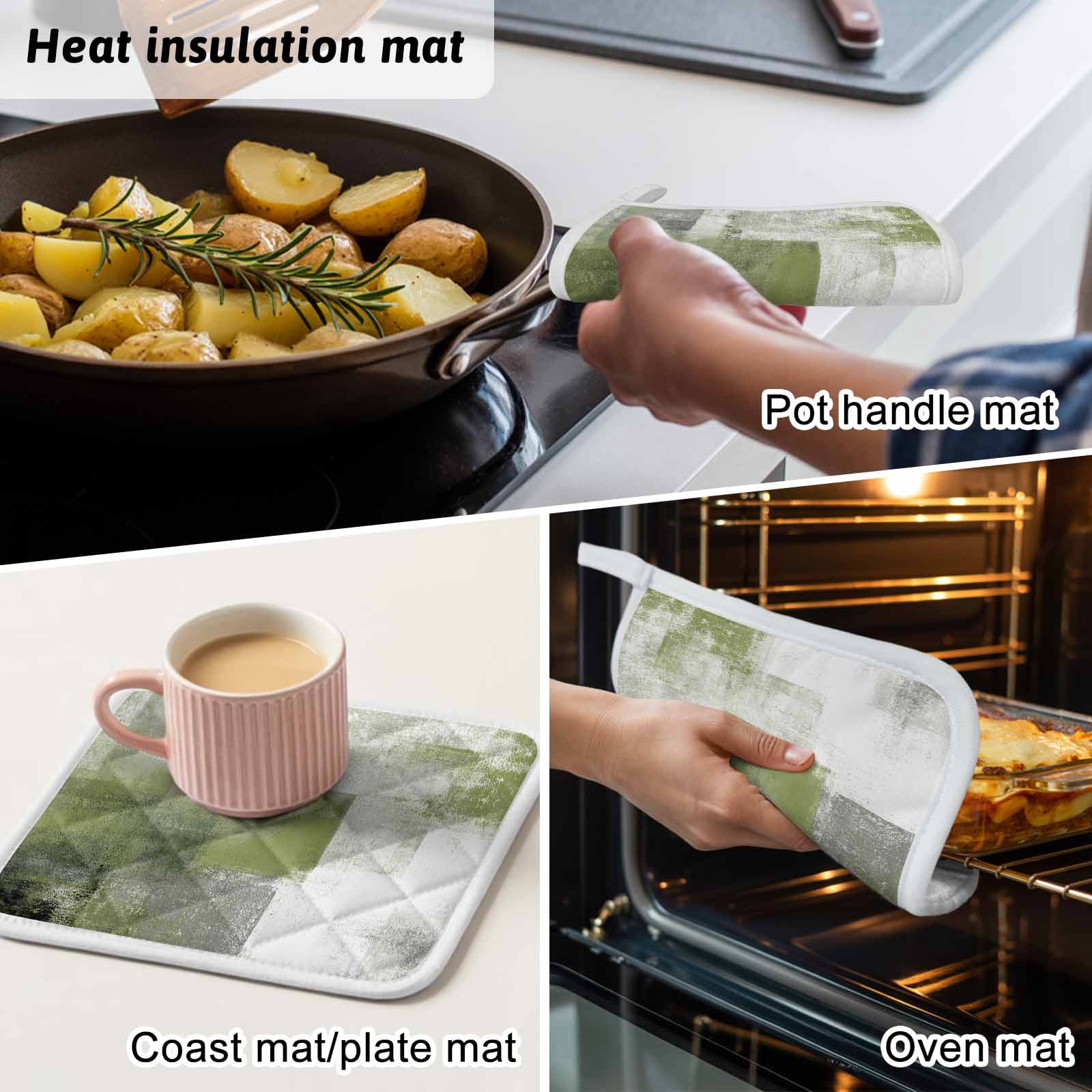 Sage Green Ombre Pot Holders for Kitchen Heatproof Potholder, 5 Pack Vintage Shabby Abstract Plaid Art Hot Pads Multipurpose Oven Pads Cloth Potholders Trivet for Cooking Baking