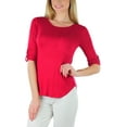 thumbnail image 2 of ToBeInStyle Women's Long Roll-Up Sleeve Ladder-Back Pocket Top - Burgundy - Large, 2 of 7