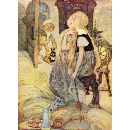 The Millers Daughter illustration from The Golden Wonder Book published 1934  Suddenly the door opened and into the room appeared a little man who said  Good evening my child Why are you weeping so