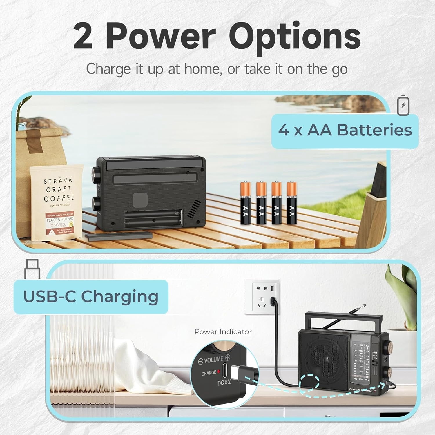 Portable AM FM SW Radio, Transistor Radio with Plug in Wall or AA Battery Operated, Emergency Radio for Home/Outdoor,Large Speaker Excellent Sound,Large Tuning Knobs for Easy to Use,Gifts for Seniors