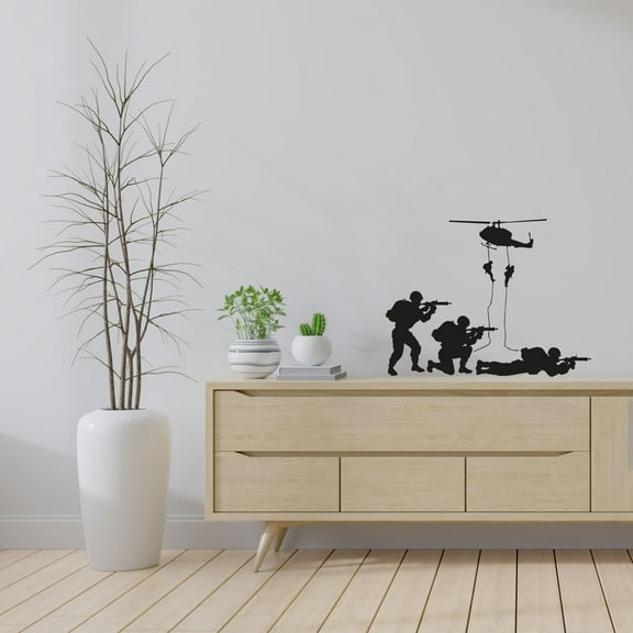 Military Swat Team Army Men Soldier Shadow Silhouette Wall Sticker Art Decal for Boys Girls Room Rooms Bedroom Playroom Kid House Home Decor Stickers Walls Art Vinyl Decoration Size (8x10 inch)