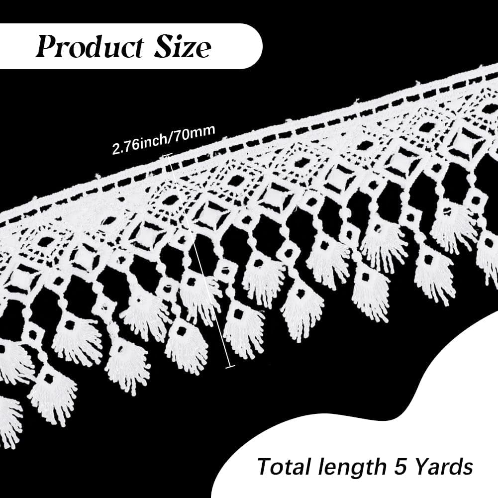 Polyester Yarn Tassel Lace Trim for Garment Accessories White 2-3/4~3-3/8 inch(70~85mm)