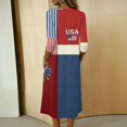 thumbnail image 4 of Summer Dresses for Women 3/4 Sleeve V-Neck Button Down Patriotic American Flag A-Line Midi 4th of July Travel Cruise Outfits with Pockets, 4 of 7
