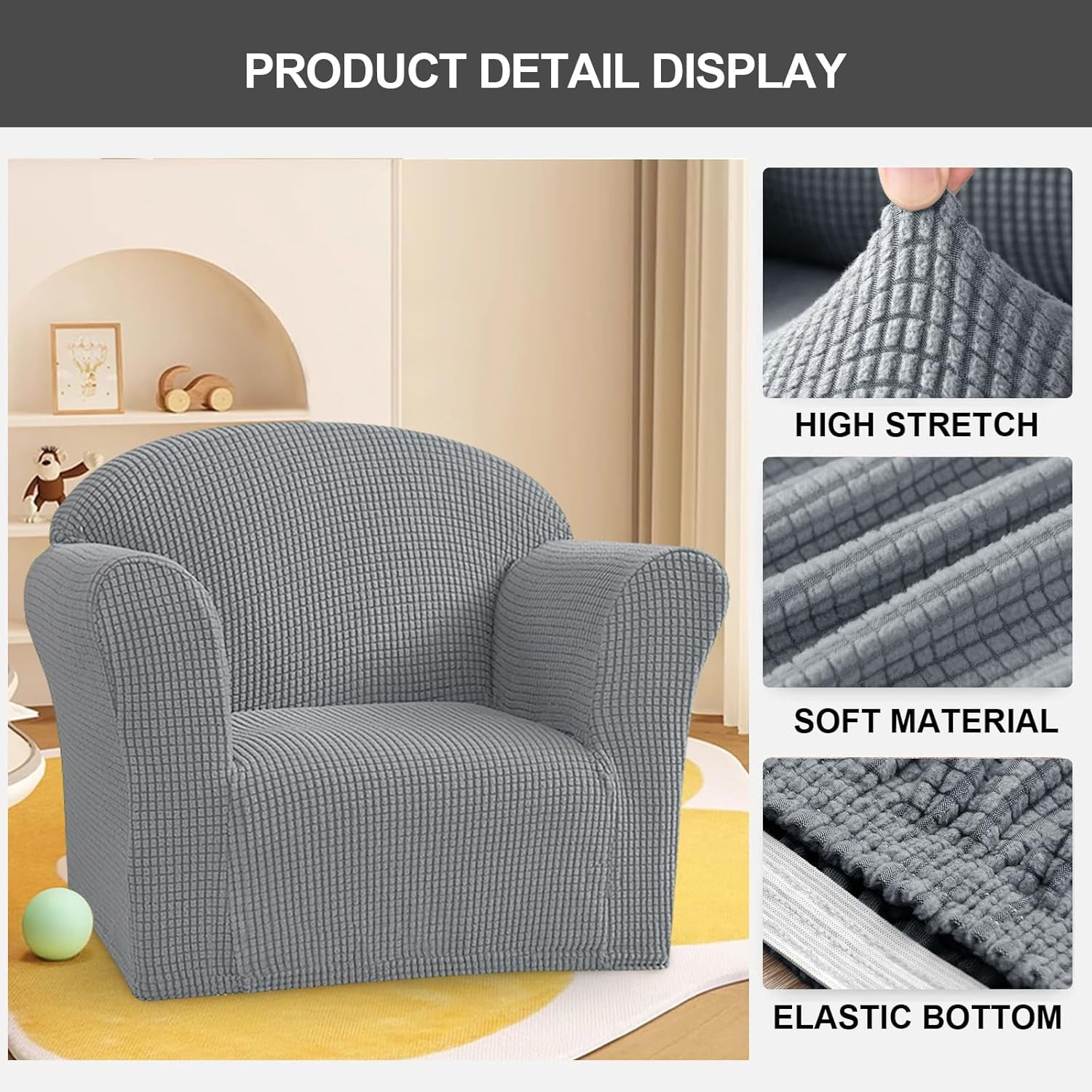 CHUNTIAN Toddler Chair Covers Kids Arm Chair Covers Stretch Kids Armchair Covers Jacquard Toddler Couch Cover Soft Mini Sofa Covers for Kids Fold Out Sofa Home Protection Cover,11