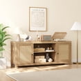 thumbnail image 4 of QinaQin Rattan Tv Stand, Made Of Natural Oak, Features Adjustable Shelves, a Bohemian Style, and Double-Layer Storage Space, Perfect for a 65-Inch Tv. Ideal for Living Rooms and Bedrooms, 4 of 9