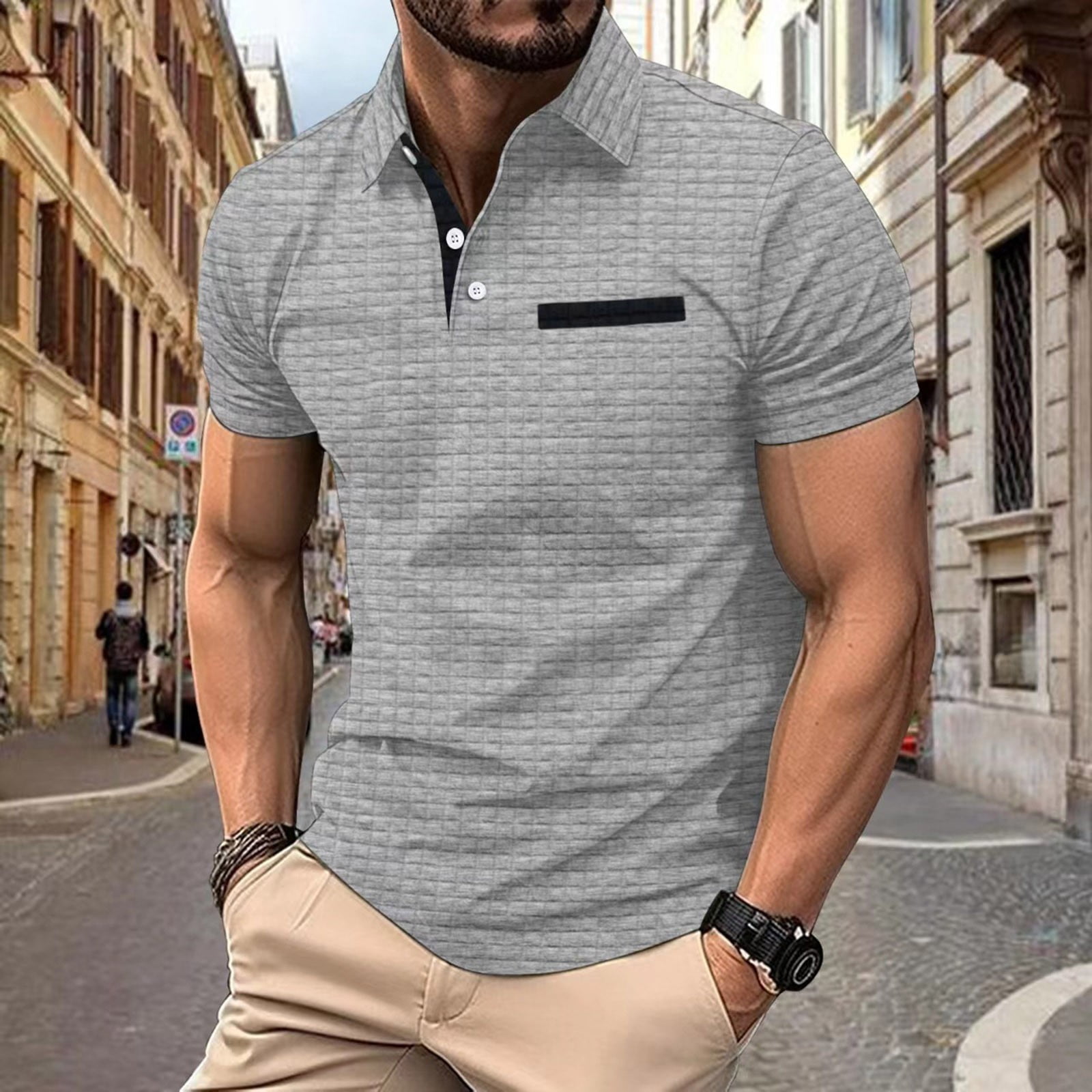 Ramiter Men Polo Men Polo Shirt Short Sleeve Fashion Diagonal