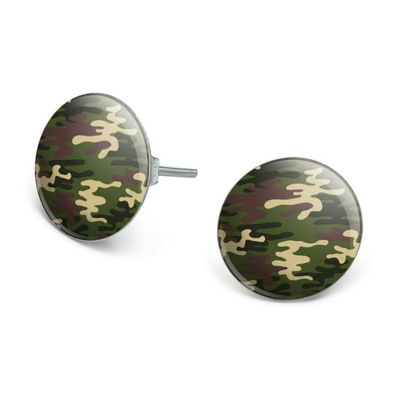 Green Camouflage Novelty Silver Plated Stud Earrings