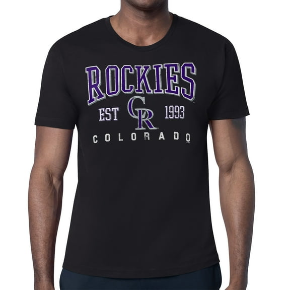 Men's-Starter  Black Colorado Rockies Distressed Logo T-Shirt