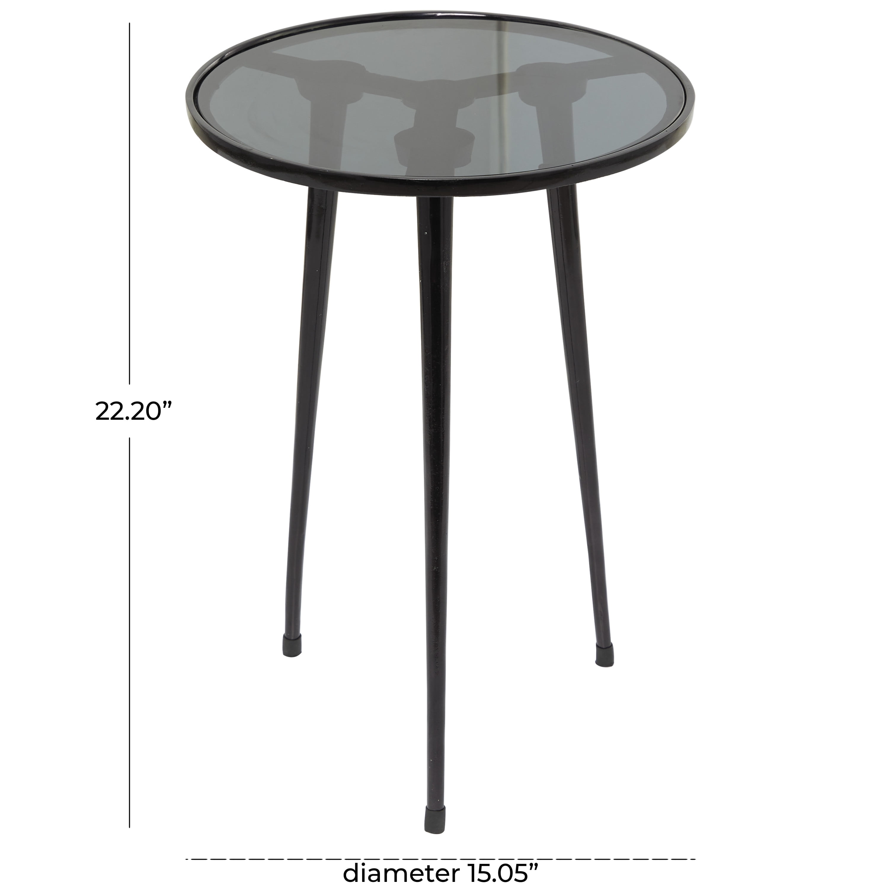DecMode 15" x 22" Black Aluminum Tripod Legs Accent Table with Shaded Glass Top, 1-Piece