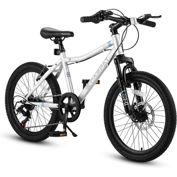 20" All-Terrain Mountain Bike, 7 Speed ​​Steel Frame with Dual Brakes, White