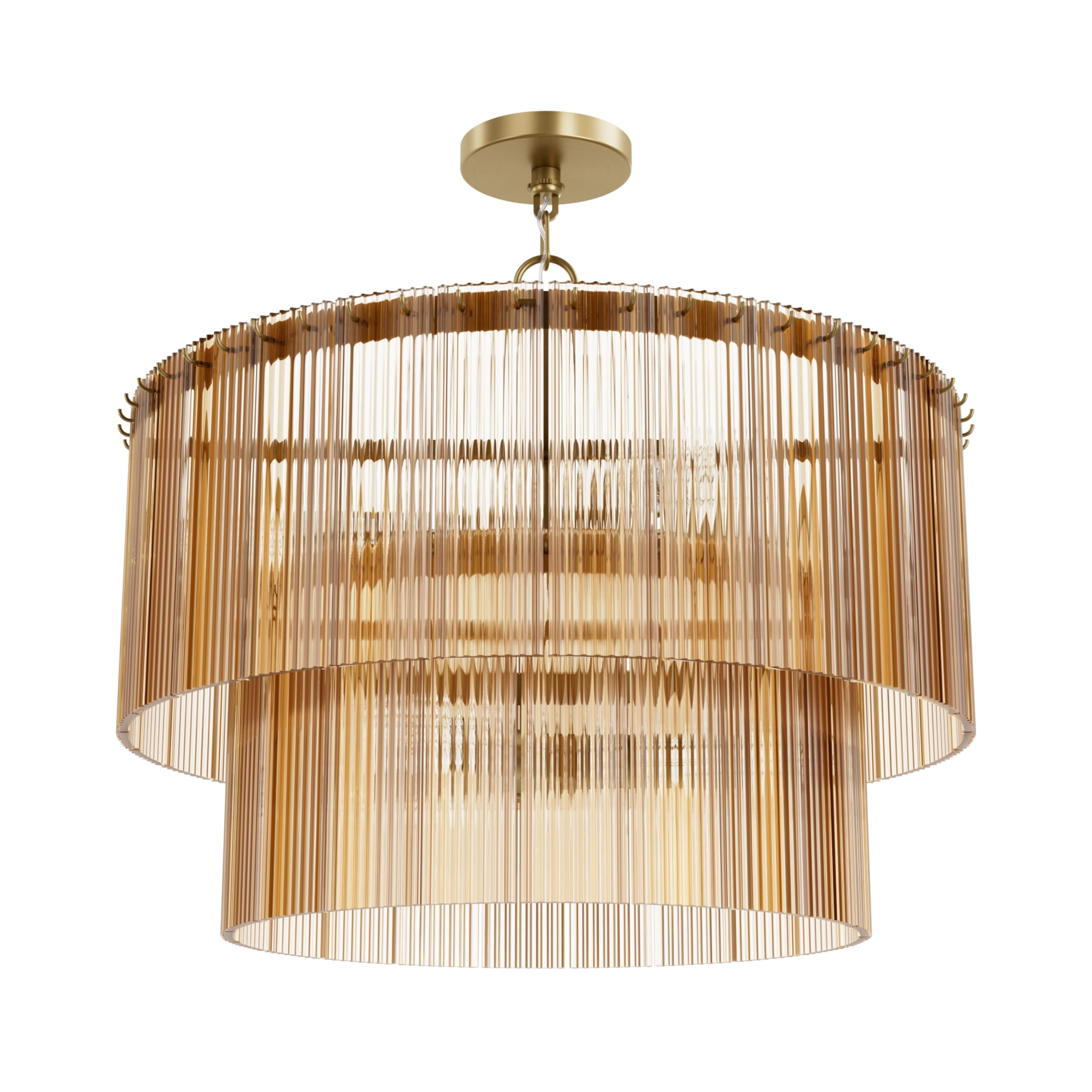 Hunter - Ontario 6-light Luxe Gold, Large Chandelier, Dimmable, Transitional Style, Cylinder Shaped, for Bedrooms, Dining, Living Rooms - 13144
