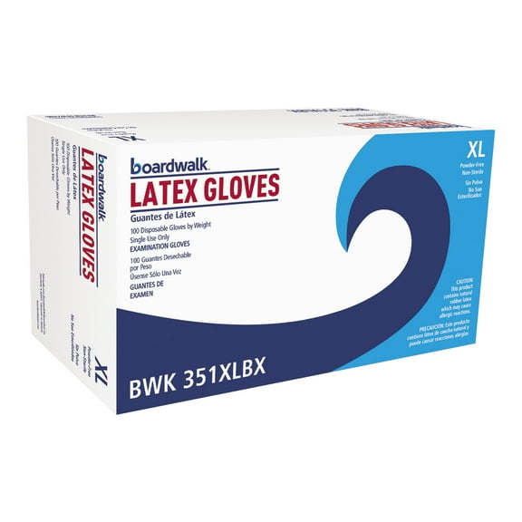 Boardwalk Powder-Free Latex Exam Gloves, X-Large, Natural, 4 4/5 mil, 100/Box -BWK351XLBX