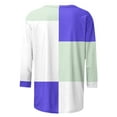 thumbnail image 4 of ZQGJB Fall Womens 3/4 Sleeve Color Block Print Shirts Lightweight Casual Dressy Round Neck Graphic T-Shirts Trendy Athletic Workout Pullover Tops Sky Blue L, 4 of 5