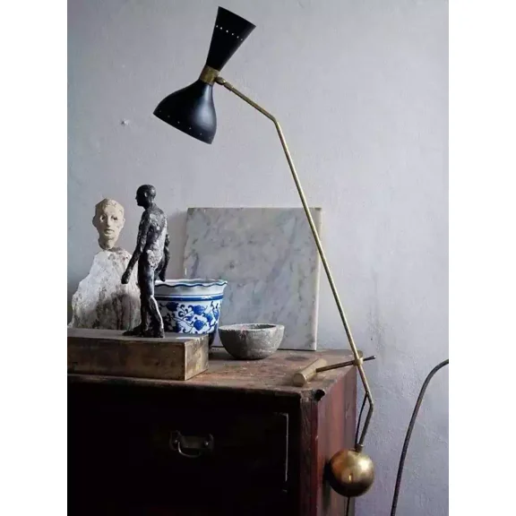 M H OVERSEAS Mid-Century Handmade Adjustable Counterbalance Brass Desk Lamp – Italian Design, Retro Style, Modern Office Lighting, Adjustable Arm & Shade, Perfect for Home & Office Desks