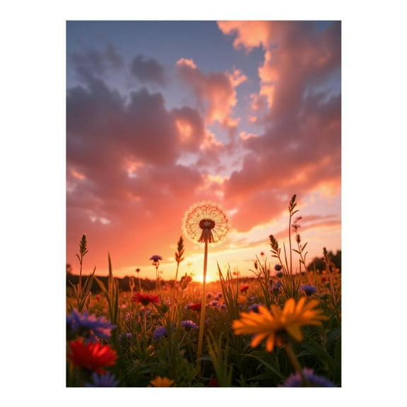 Diamond Art Kit for Adults, Sunset Field With Wildflowers Diamond Painting for Adults Beginners, 5D DIY Diamond Art Painting Kits, Colorful Diamond Painting Craft for Home Decor 12x16