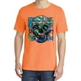 thumbnail image 2 of Wild Bobby, Colorful Abstract Skull Face, Animal Lover, Garment-Dyed Washed Look Short Sleeve T-Shirt, Neon Orange, 2XL, 2 of 3