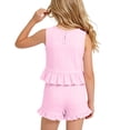 thumbnail image 5 of Amidoa Girls 2 Piece Outfits Summer Clothes Tank Top Sleeveless Solid Color Cute T-Shirt and Casual Shorts Kids Clothing Sets Pink Size 8, 5 of 9