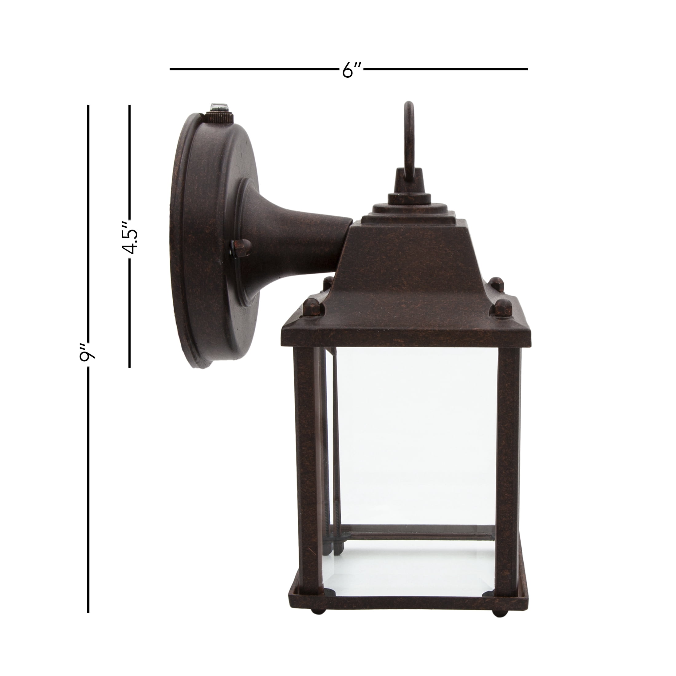 Maxxima LED Porch Lantern Outdoor Wall Light, Aged Bronze w/ Clear Glass, Dusk to Dawn Sensor, 650 Lumens, 3000K Warm White
