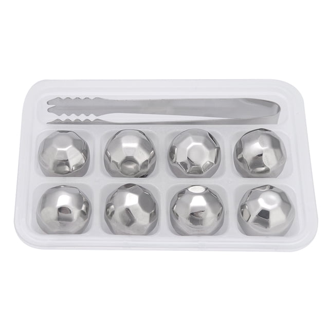 Esferas de hielo de acero inoxidable para enfriar vino y whisky, piedras con pinzas (diamante)