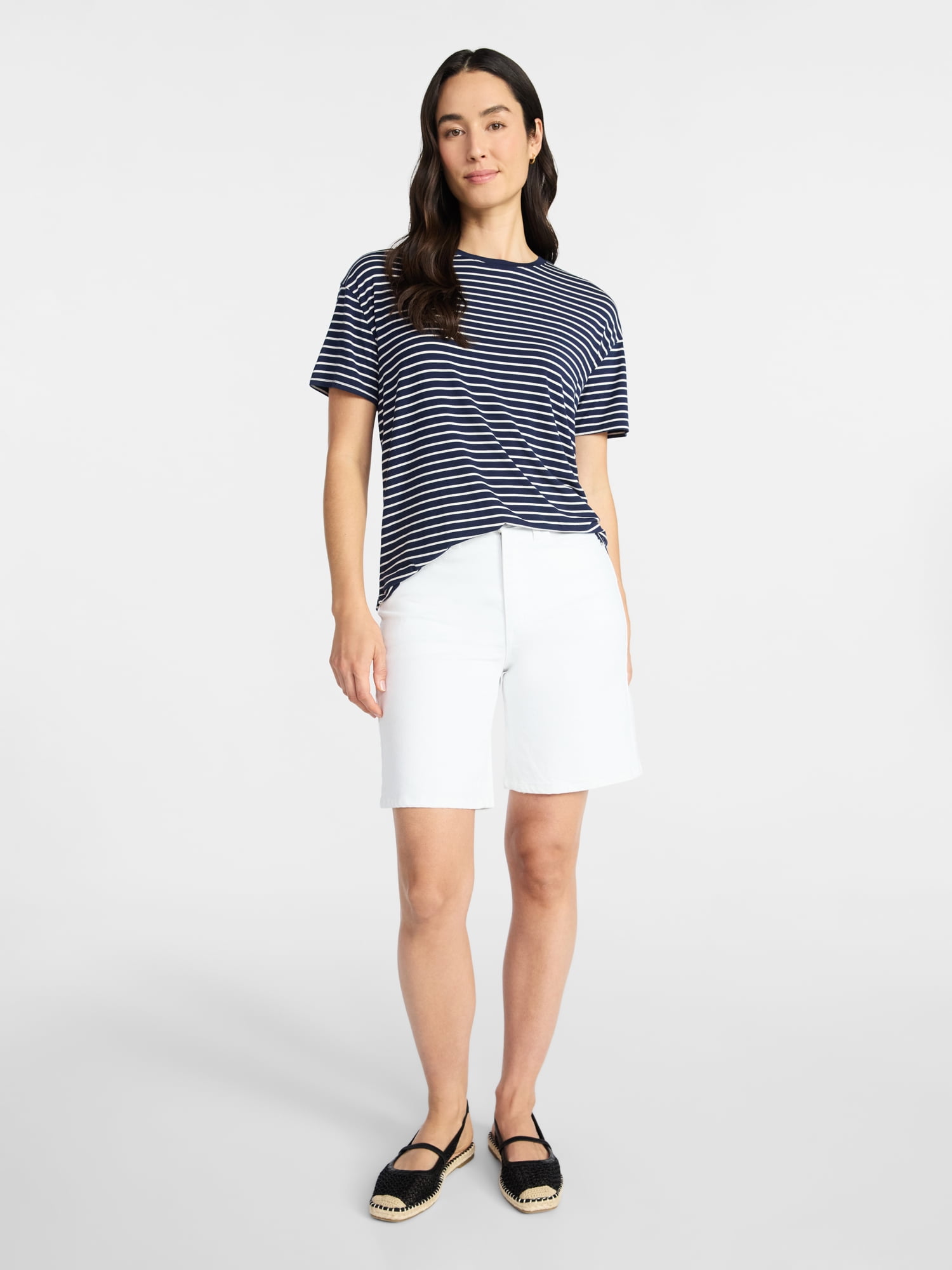 Time and Tru Women's Crewneck Tunic Tee with Short Sleeves, Sizes XS-XXXL