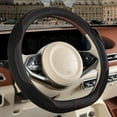 thumbnail image 2 of Nappa Leather Steering Wheel Cover, Advanced Microfiber Leather Non-Slip Breathable Fabric, Warm in Winter and Cool in Summer, Black, D Shape, 15 Inch, 2 of 7