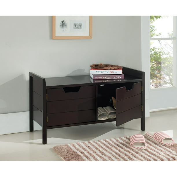 Tula Entryway Shoe Bench With Storage, Espresso Wood Walmart