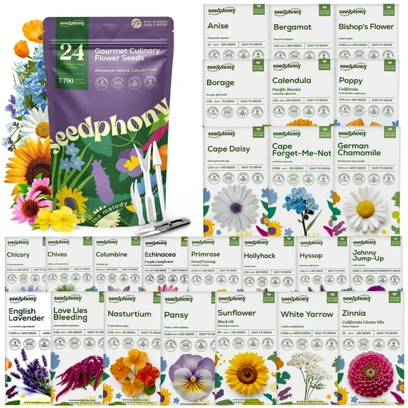 Seedphony 24 Gourmet Culinary Flower Seeds Variety Pack, 7,790  Non-GMO Heirloom Edible Flower Seeds for Planting