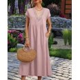 thumbnail image 4 of Vestido midi Zhyaj con cuello redondo y manga corta holgado, túnica de algodón, 4 of 7