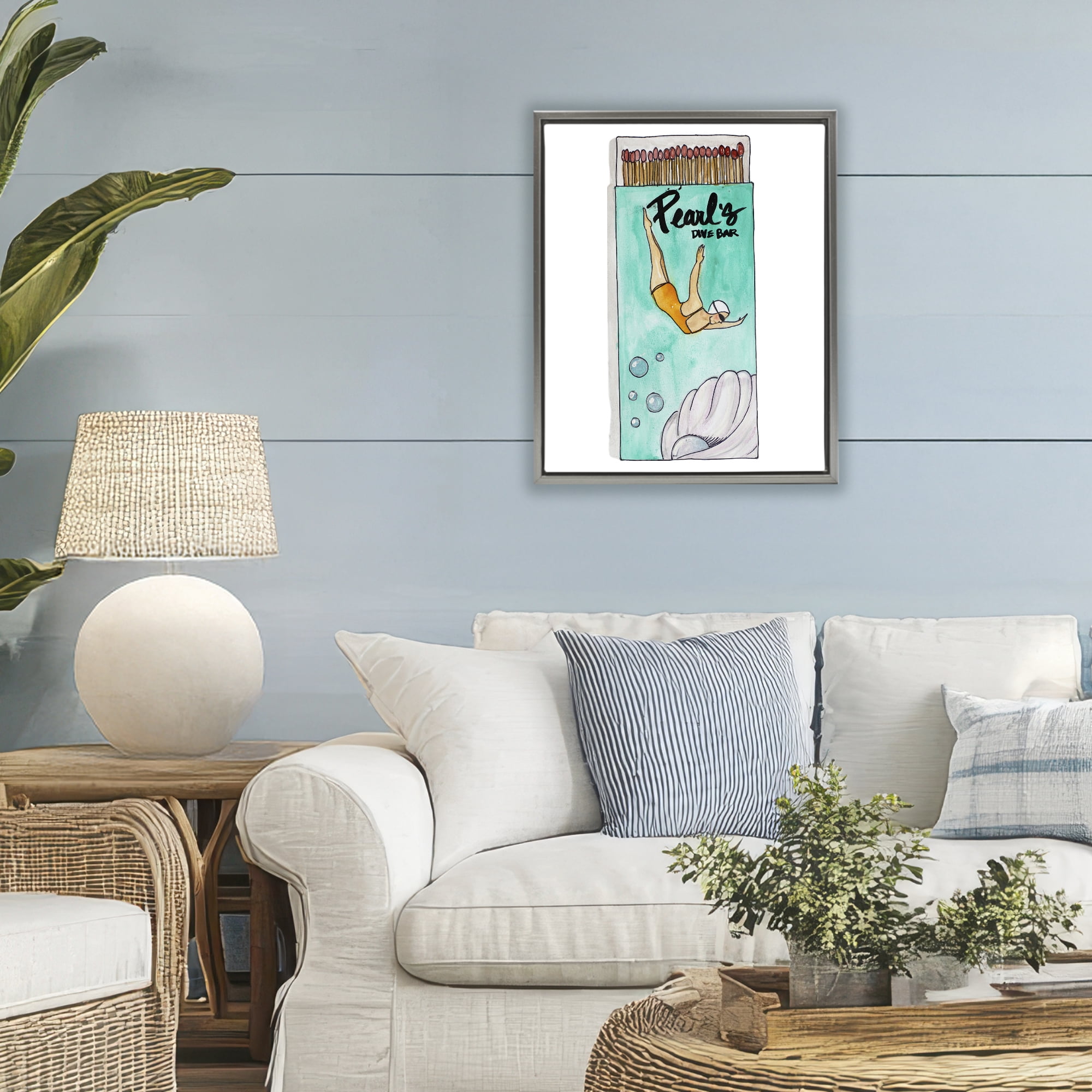 Stupell Industries Pearl Dive Matchbox Gray Framed Floater Canvas Wall Art, design by Nola James