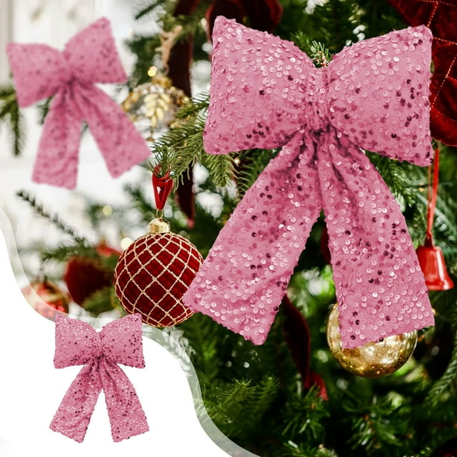 Adornos navideños con lazos, colgantes con lazos de lentejuelas, adornos para ventanas y adornos para árboles de Navidad.