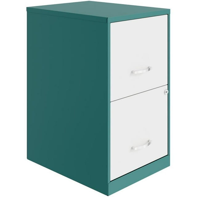 Space Solutions 18in. 2 Drawer Metal File Cabinet in Teal/White